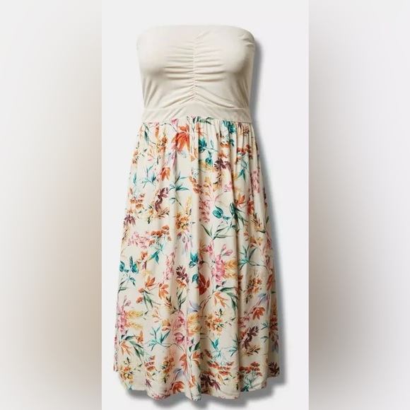 Torrid Women’s Midi Jersey Challis Sweetheart Tube Dress with Floral Print Sz 2X - Picture 3 of 7